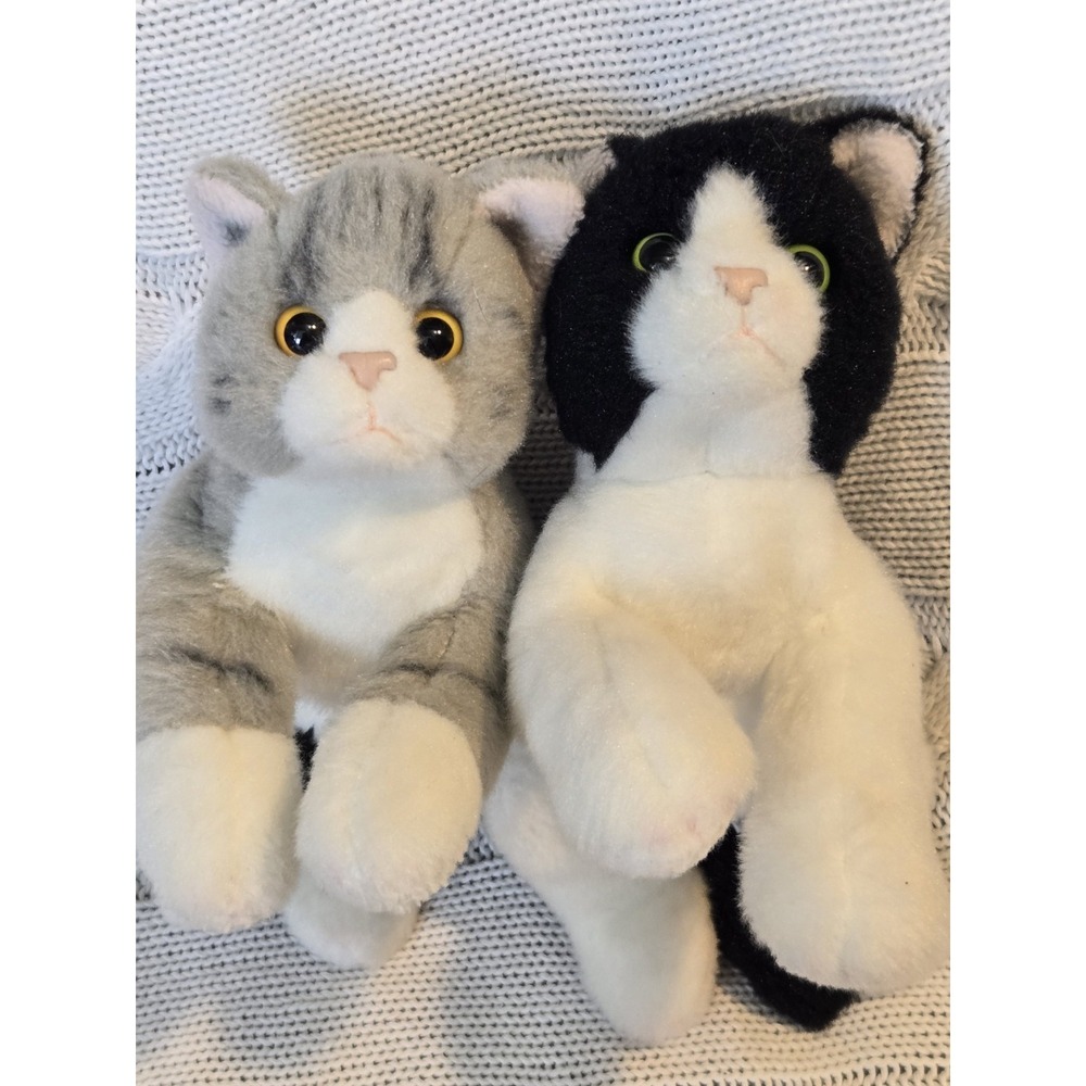 Bearington Collection Plush Cats Lot of 2 Gray Tabby‎ Black White Stuffed Animal